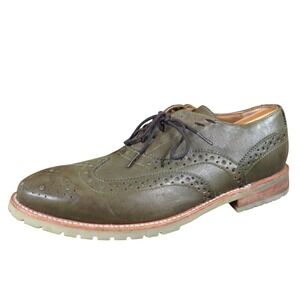J.D. Fisk Mens Casual Wingtip Oxford Shoes Size 9.5 Olive Green Leather Lug Sole